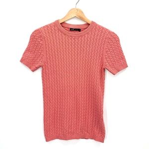Oodji Light Pink Blush Short Sleeve Lightweight Cable Knit Fitted Sweater Small